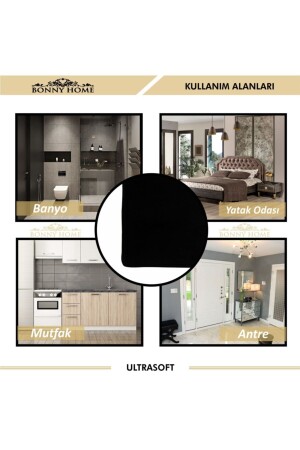 Damask 3’lü Düz Siyah Ultrasoft Banyo Halısı Paspası Seti Kaymaz Tabanlı Klozet Takımı - 7