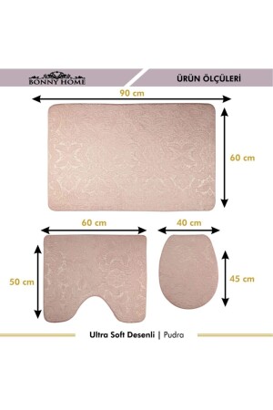 Damask 3’lü Pudra Ultrasoft Desenli Klozet Takımı Banyo Halısı Paspas Seti BnyUltraDesen - 4