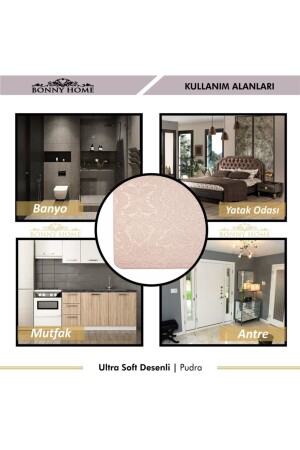 Damask 3’lü Pudra Ultrasoft Desenli Klozet Takımı Banyo Halısı Paspas Seti BnyUltraDesen - 6