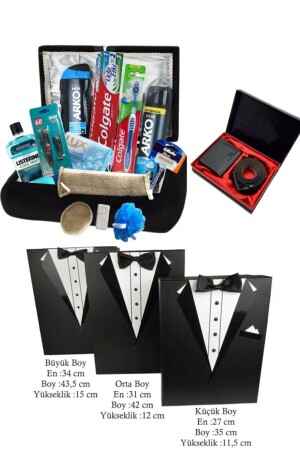 Mitgifttruhe für den Bräutigam, Verlobungspaket-Set + Mitgiftbox / Box 3-teilig + Geldbörse – Gürtel - Arko