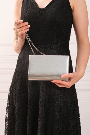 Damen-Abendkleid-Clutch-Portfolio-Tasche aus silbernem Stoff - 3