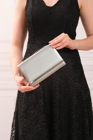 Damen-Abendkleid-Clutch-Portfolio-Tasche aus silbernem Stoff - 7