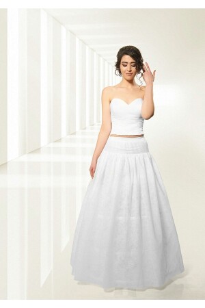 Damen-Abendkleid in Off-White mit 3 Strängen, gefüttert und Bindallı Tarlatan 1003-3E - 1