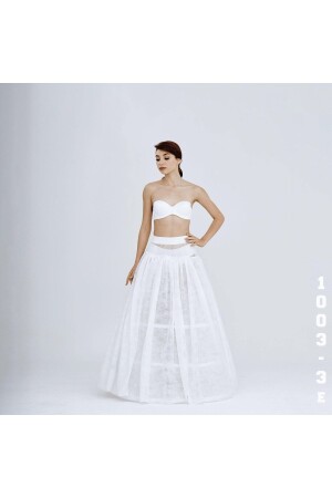 Damen-Abendkleid in Off-White mit 3 Strängen, gefüttert und Bindallı Tarlatan 1003-3E - 3