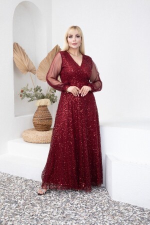 Damen-Abendkleid in Übergröße mit Maxi-Länge und Ärmeln - 1