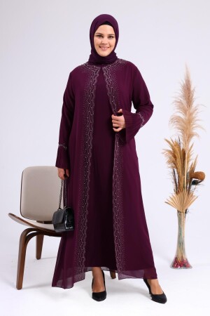 Damen-Abendkleid-Set in großen Größen mit Stein- und Perlenmuster, plissierten Mutter-Hijab-Kleidern, 4578ferace - 1