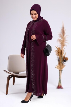 Damen-Abendkleid-Set in großen Größen mit Stein- und Perlenmuster, plissierten Mutter-Hijab-Kleidern, 4578ferace - 4