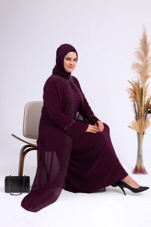 Damen-Abendkleid-Set in großen Größen mit Stein- und Perlenmuster, plissierten Mutter-Hijab-Kleidern, 4578ferace - 6