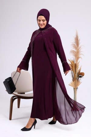 Damen-Abendkleid-Set in großen Größen mit Stein- und Perlenmuster, plissierten Mutter-Hijab-Kleidern, 4578ferace - 7