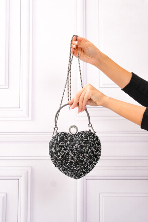 Damen-Abendtasche „Heart Stoned“ in Schwarz und Grau - 3