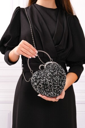 Damen-Abendtasche „Heart Stoned“ in Schwarz und Grau - 5