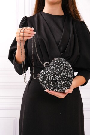 Damen-Abendtasche „Heart Stoned“ in Schwarz und Grau - 6