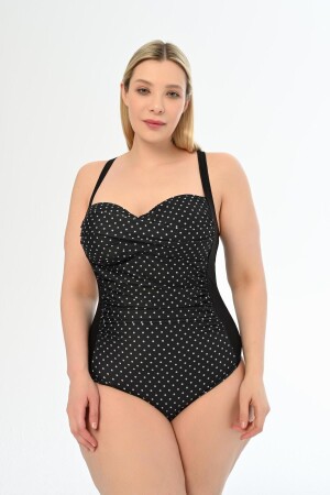 Damen-Badeanzug „Daria Collecting Drape“ in Schwarz in Übergröße mit Polka Dots - 1