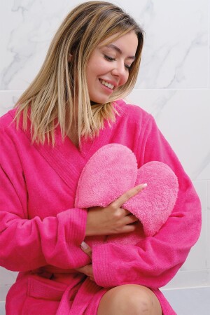 Damen-Bademantel aus 100 % Baumwolle, extra weich, Fuchsia, mit Kapuze, PRA-4552834-891296 - 3