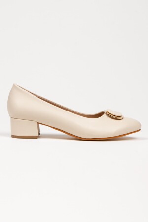 - Damen-Ballerinas in Beige mit stilvoller Schnalle und kurzem Absatz - 2