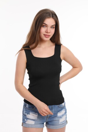 Damen-Bluse, schwarz, ärmellos, dicke Träger, Sportler, dünn, Sommer, quadratischer Kragen, Strickwaren - 6