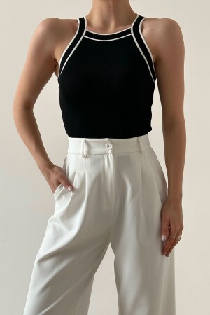Damen-Bluse Ta390004 in Schwarz mit Neckholder und schmalem, weißem Streifen - 2
