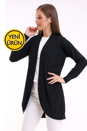 Damen-Cardigan aus schwarzer gekämmter Baumwolle mit ovalem italienischem Raglanrock, langen Ärmeln und Hijab-Cardigan - 1