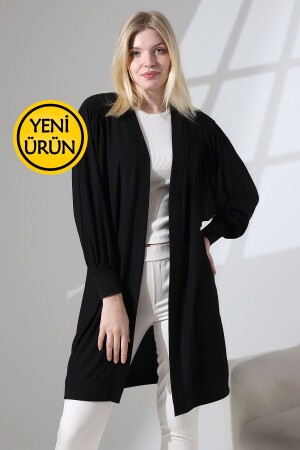 Damen-Cardigan aus weicher, strukturierter, gekämmter Baumwolle mit Ballonärmeln, gerafft, flexibel, langer Jacquard-Cardigan und Hijab-Cardigan - 1