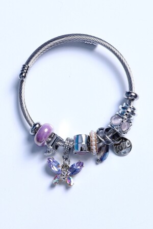 Damen-Charm-Armband aus Stahl mit violettem Kristallstein und Schmetterlingsmotiv PRA-7000326-4389 - 4