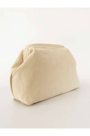 Damen-Clutch-Handtasche aus Leinen mit cremefarbenem Besatz HYBBYL01 - 3