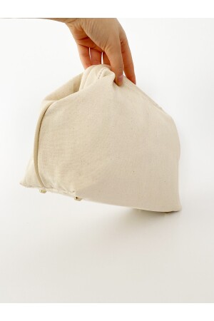 Damen-Clutch-Handtasche aus Leinen mit cremefarbenem Besatz HYBBYL01 - 4