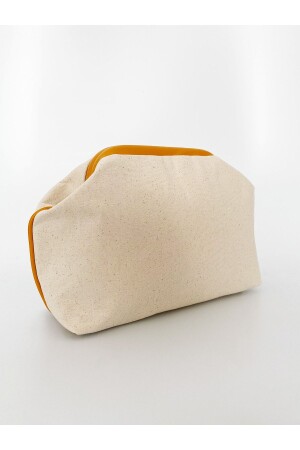 Damen-Clutch-Handtasche aus Leinen mit Paspelierung in Gelb HYBBYL01 - 1