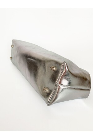 Damen-Clutch-Handtasche „Lame“ aus glänzendem, strukturiertem Leder in Silber, HYBPRL01 - 5