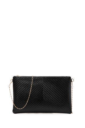 Damen-Clutch in Schwarz mit langem Kettenriemen und metallischem Riemen - 7