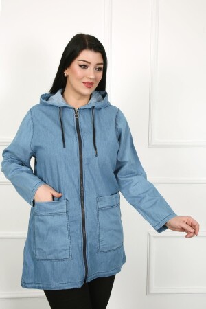 Damen-Denim-Jacke mit zwei Taschen in Übergröße - 1