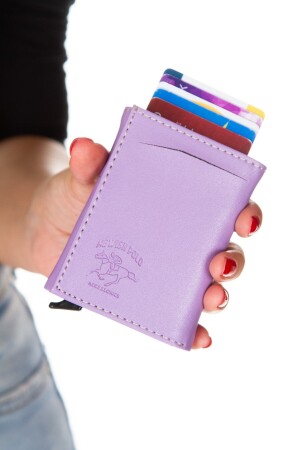 Damen-Geldbörse und Kartenetui aus veganem Leder mit Diebstahlsicherung und RFID-Schutz in Flieder und Schwarz NWP5470Sunmek - 2