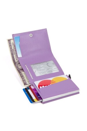 Damen-Geldbörse und Kartenetui aus veganem Leder mit Diebstahlsicherung und RFID-Schutz in Flieder und Schwarz NWP5470Sunmek - 4