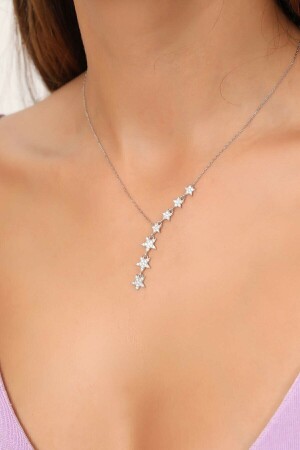 Damen-Halskette aus 925er-Sterlingsilber mit weißem Zirkon, Steinreihe, Sternmodell, Halskette bilsen96 - 3