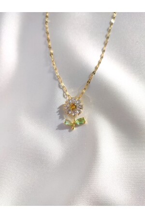 Damen-Halskette mit glitzernden Gänseblümchen aus 316L-Edelstahl mit goldenem Zirkonstein - 2