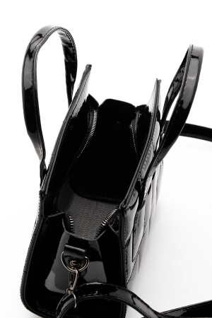Damen-Hand- und Umhängetasche, gesteppte Umhängetasche, Minla, schwarzes Lackleder 32110258159 - 5