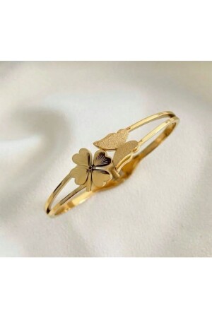 Damen-Handschellenarmband mit Schmetterlingskleeblatt aus Stahl - Bahar Takı Ve Aksesuar