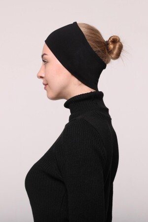 Damen-Hijab-Bandana-Mütze aus gekämmter Baumwolle, nahtlos, Sport-Haarband – Schwarz - 3