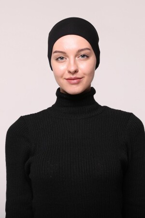 Damen-Hijab-Bandana-Mütze aus gekämmter Baumwolle, nahtlos, Sport-Haarband – Schwarz - 4