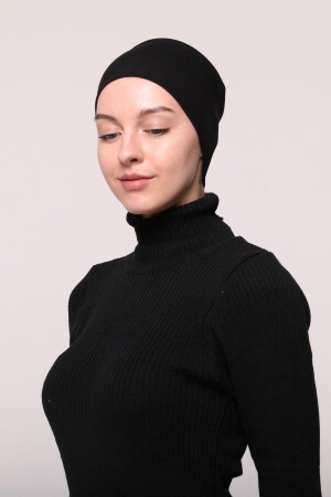 Damen-Hijab-Bandana-Mütze aus gekämmter Baumwolle, nahtlos, Sport-Haarband – Schwarz - 6