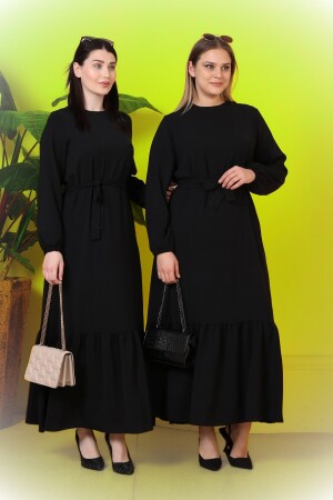 Damen-Hijab-Kleid in großen Größen, Viskose, plissiert, Schwarz 8414sevimG2 - 1