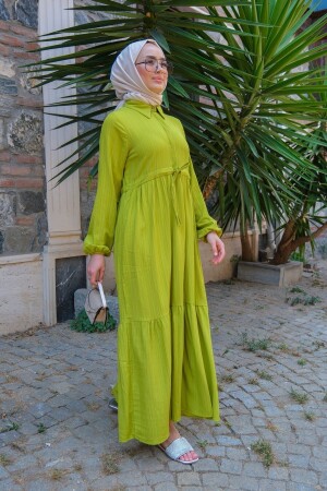 Damen-Hijab-Kleid mit geraffter Taille in Pistaziengrün - 3