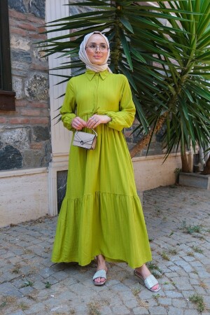 Damen-Hijab-Kleid mit geraffter Taille in Pistaziengrün - 4