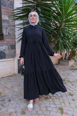 Damen-Hijab-Kleid mit geraffter Taille in Schwarz - Locco