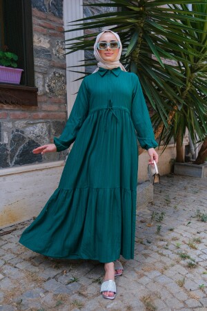 Damen-Hijab-Kleid mit geraffter Taille, Smaragdgrün, 120-8051 - 1