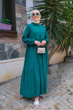 Damen-Hijab-Kleid mit geraffter Taille, Smaragdgrün, 120-8051 - 2