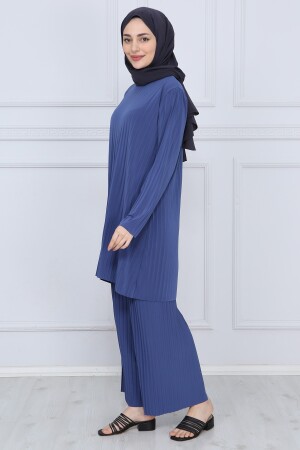 Damen-Indigo-Hose, Hijab-Tunika, plissiert, sandfarbener Doppelanzug 5219 - 4