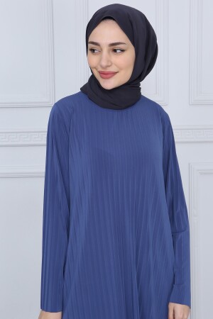 Damen-Indigo-Hose, Hijab-Tunika, plissiert, sandfarbener Doppelanzug 5219 - 5