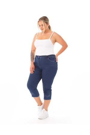 Damen-Jeans mit großer Taille und elastischem Mutter-Capri-Motiv, bestickt - 1