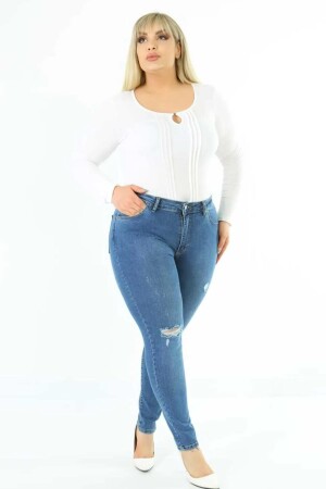 Damen-Jeans mit hoher Taille, Skinny-Fit, Übergröße, Denim-Hosec597 - 1