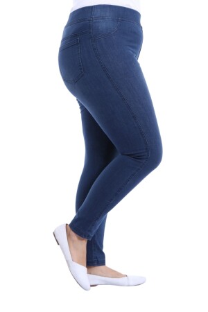 Damen-Jeanshose, vollständiger Lycra-elastischer Bund, hohe Taille, große/kleine Größe – K. Blau - 1